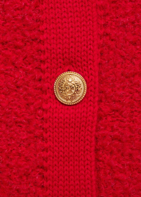 Factory Direct Red Textured Cardigan with Gold Button Detail