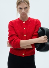 Factory Direct Red Textured Cardigan with Gold Button Detail