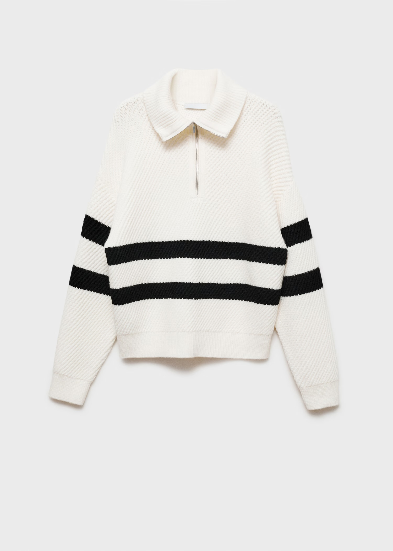 Customized White and Black Striped Knit Sweater with Attached Scarf