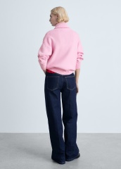 OEM ODM Pink Zip-Front Knit Sweater with Ribbed Detail