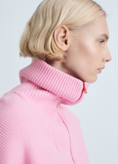OEM ODM Pink Zip-Front Knit Sweater with Ribbed Detail