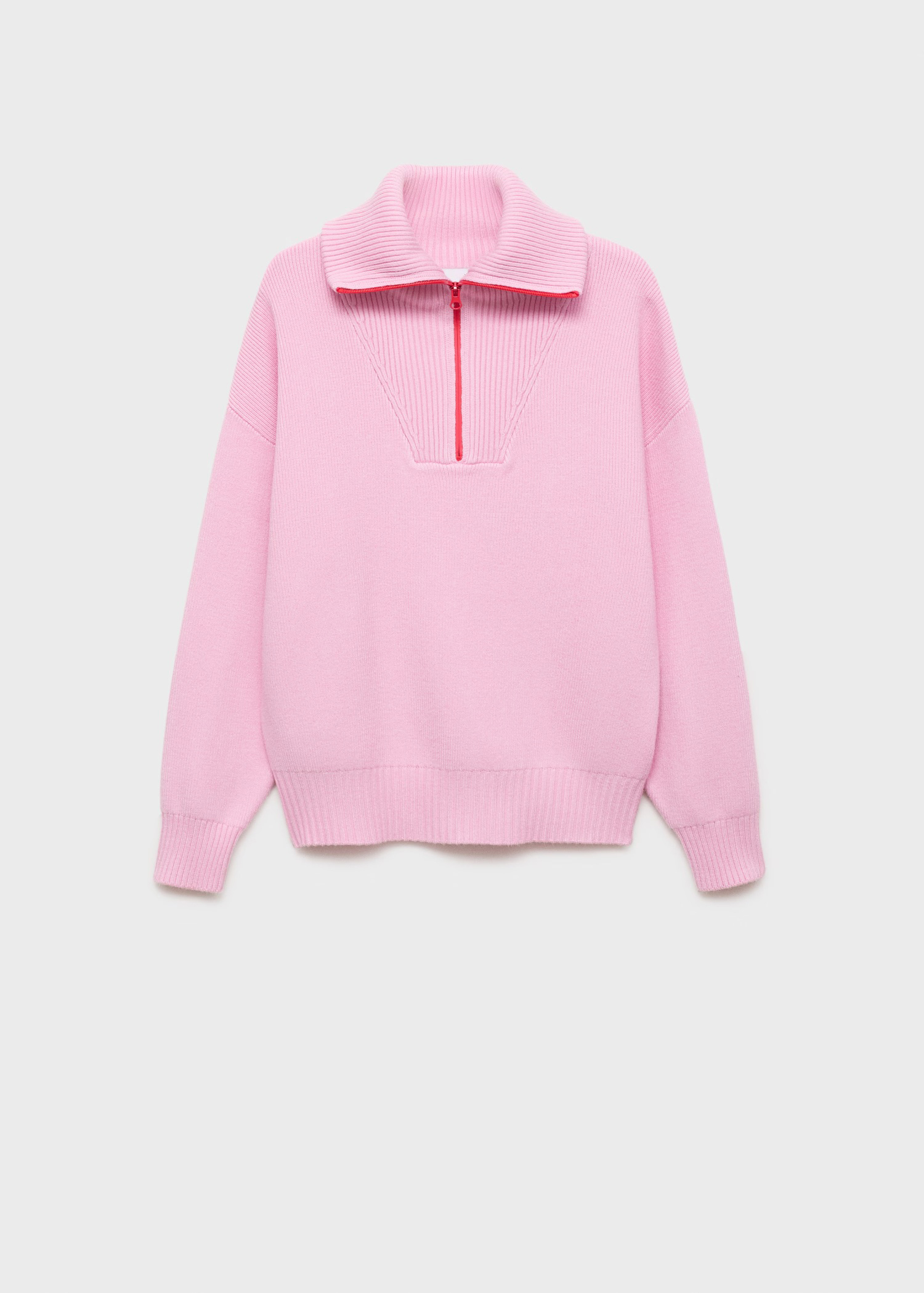OEM ODM Pink Zip-Front Knit Sweater with Ribbed Detail