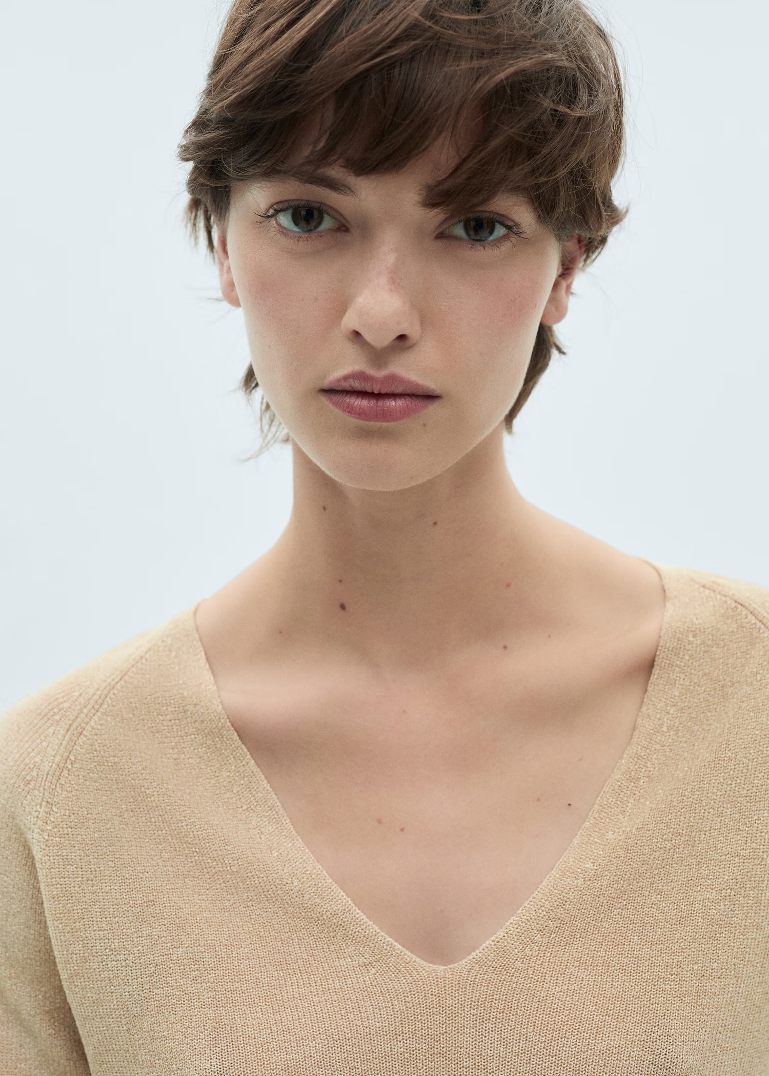 Factory Direct Beige V-Neck Knit Sweater