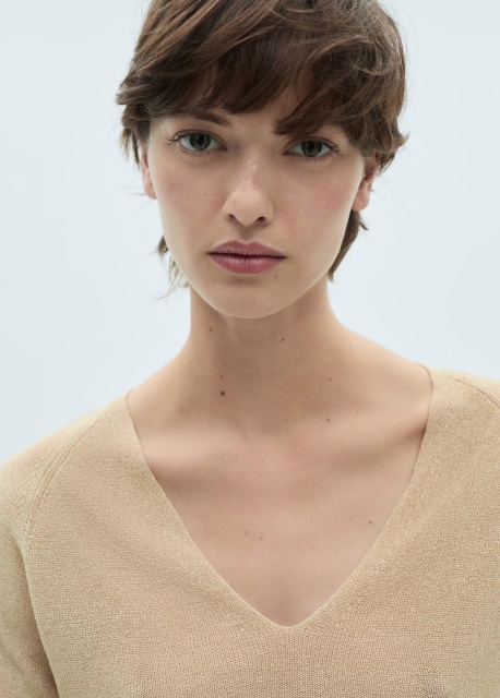 Factory Direct Beige V-Neck Knit Sweater