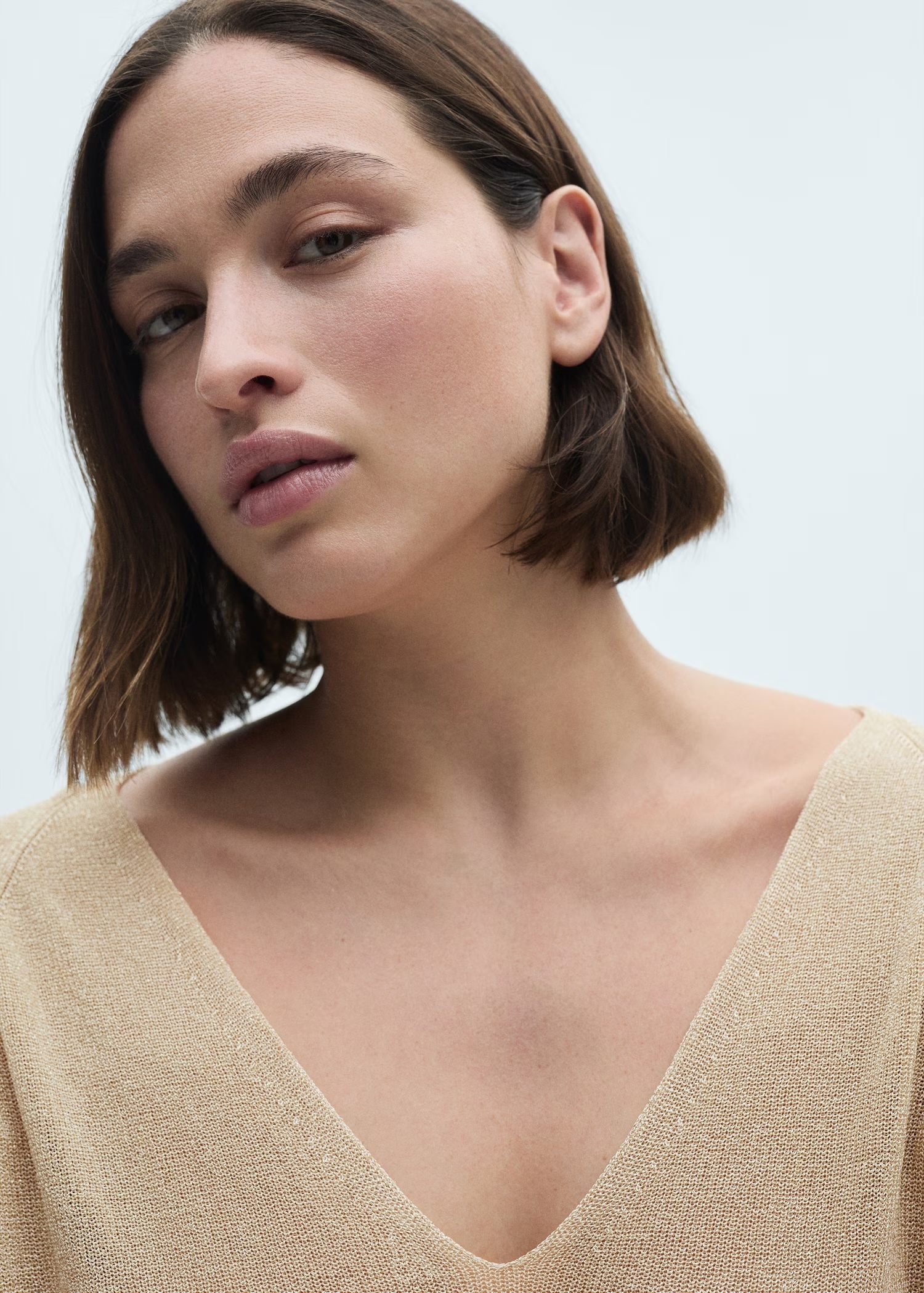 Factory Direct Beige V-Neck Knit Sweater