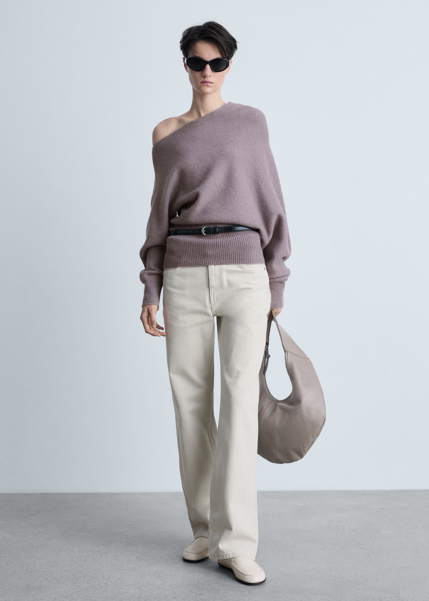 Personalized Lavender Off-Shoulder Knit Sweater