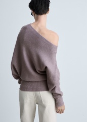 Personalized Lavender Off-Shoulder Knit Sweater