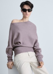 Personalized Lavender Off-Shoulder Knit Sweater