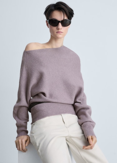 Personalized Lavender Off-Shoulder Knit Sweater