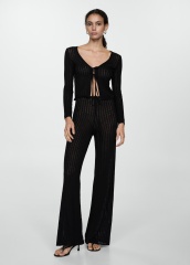 Custom Black Knit Tie-Front Top and Wide-Leg Pant Set