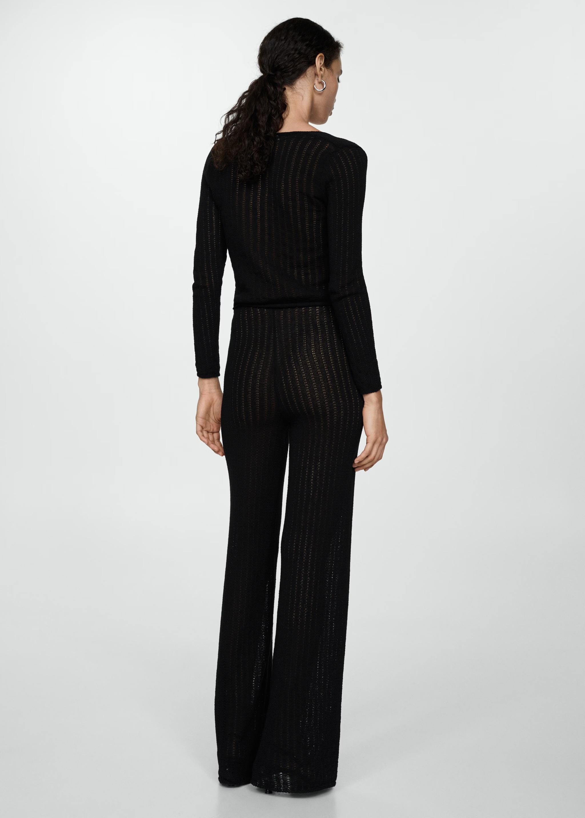 Custom Black Knit Tie-Front Top and Wide-Leg Pant Set