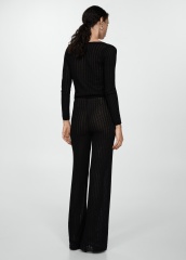 Custom Black Knit Tie-Front Top and Wide-Leg Pant Set