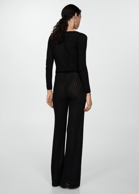 Custom Black Knit Tie-Front Top and Wide-Leg Pant Set