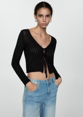 Custom Black Knit Tie-Front Top and Wide-Leg Pant Set