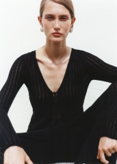 Custom Black Knit Tie-Front Top and Wide-Leg Pant Set