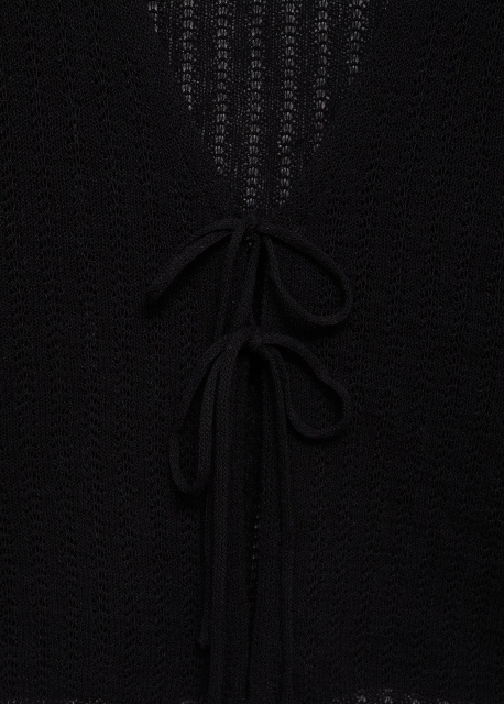 Custom Black Knit Tie-Front Top and Wide-Leg Pant Set