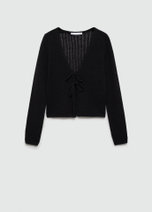 Custom Black Knit Tie-Front Top and Wide-Leg Pant Set