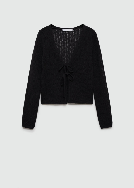 Custom Black Knit Tie-Front Top and Wide-Leg Pant Set