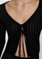 Custom Black Knit Tie-Front Top and Wide-Leg Pant Set