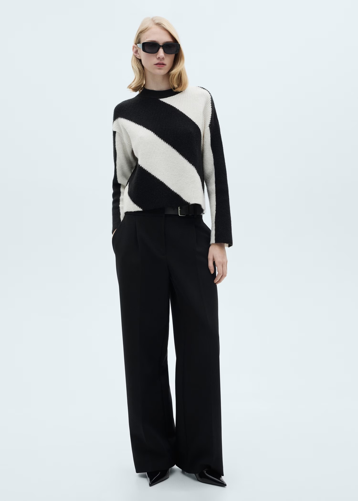 Personalized Black and White Colorblock Knit Sweater