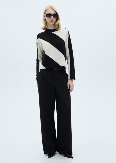 Personalized Black and White Colorblock Knit Sweater