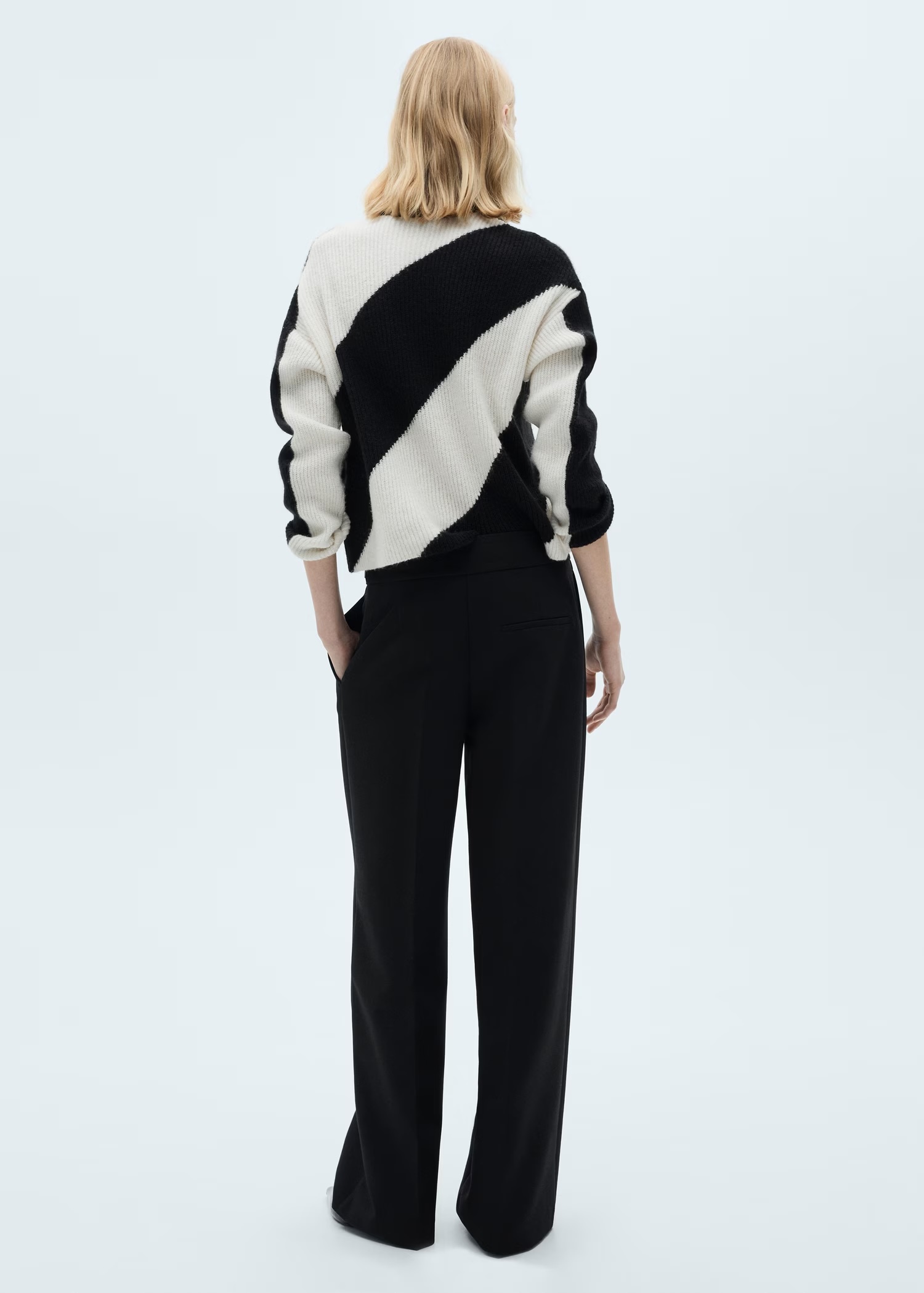 Personalized Black and White Colorblock Knit Sweater