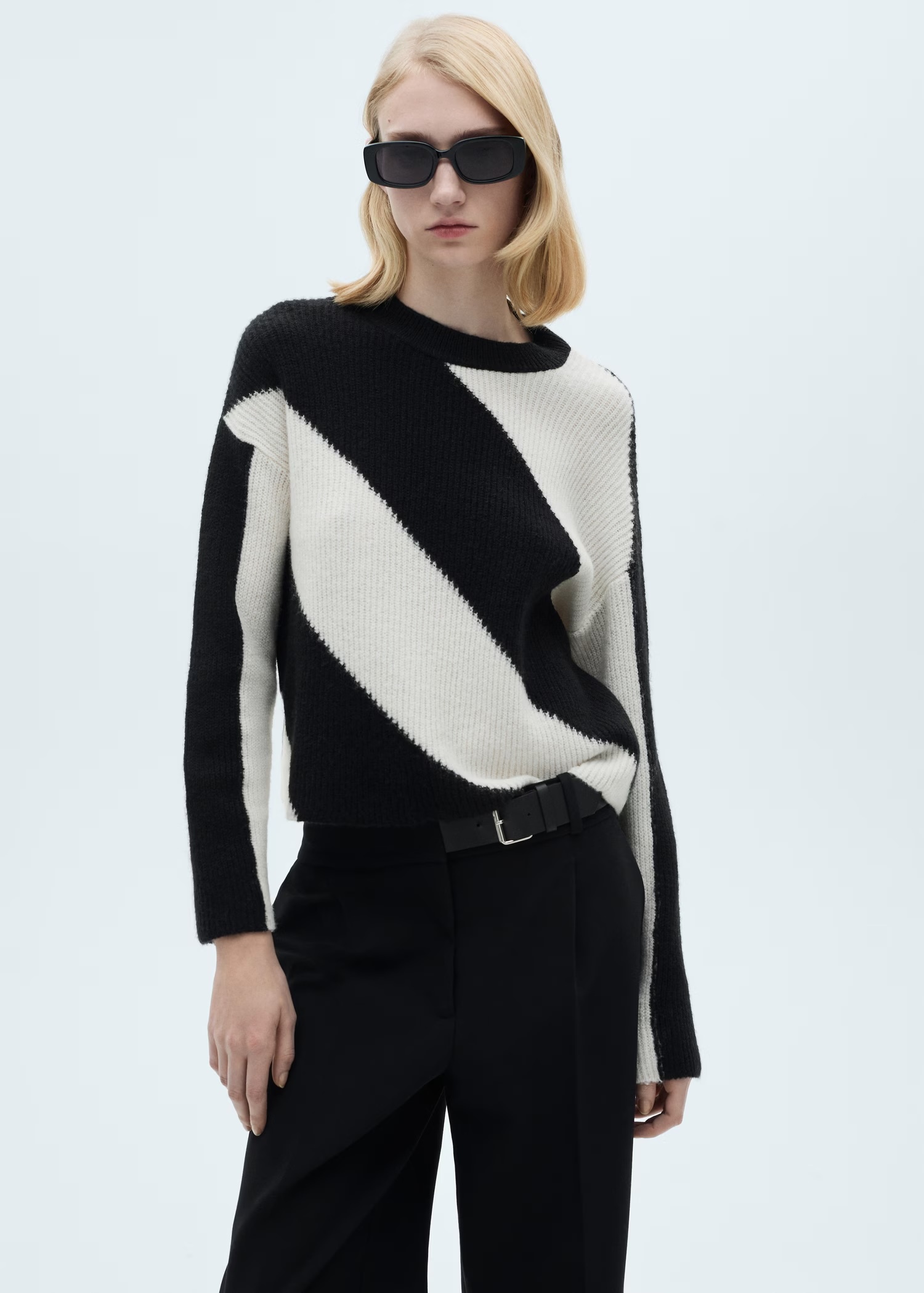 Personalized Black and White Colorblock Knit Sweater