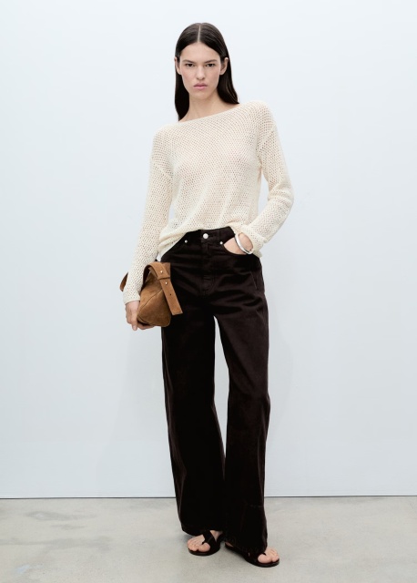 Wholesale Cream Open-Knit Boatneck Sweater