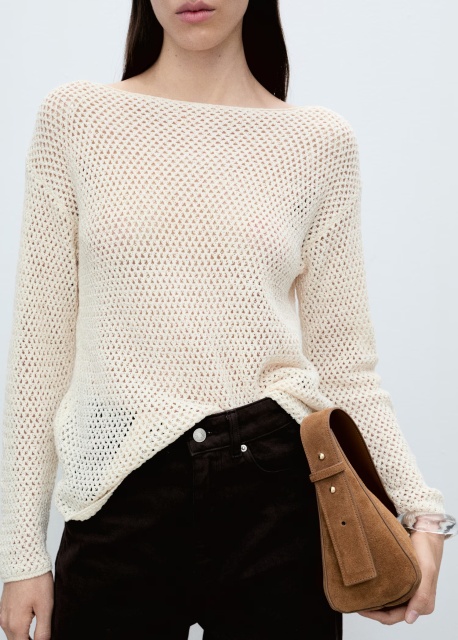 Wholesale Cream Open-Knit Boatneck Sweater