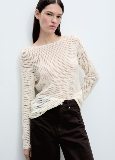 Wholesale Cream Open-Knit Boatneck Sweater