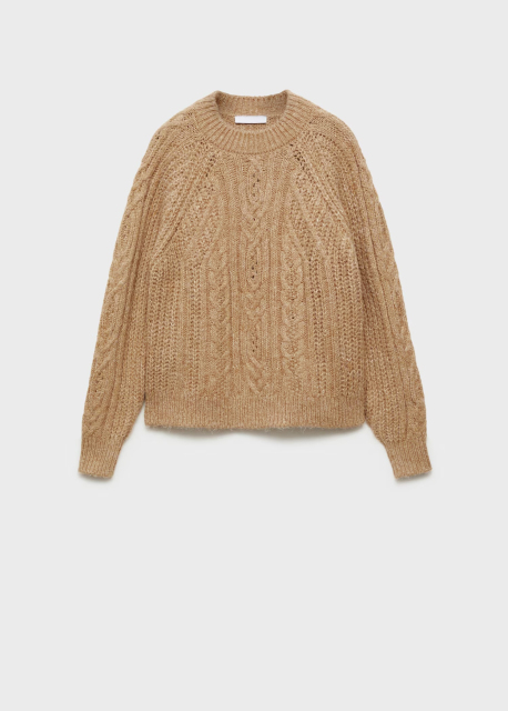 Manufacturer Beige Cable Knit Sweater with Ribbed Detailing