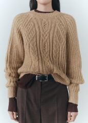 Manufacturer Beige Cable Knit Sweater with Ribbed Detailing