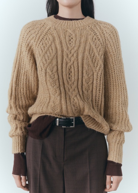 Manufacturer Beige Cable Knit Sweater with Ribbed Detailing