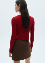 Wholesaler Red Ribbed Knit Tie-Front Top