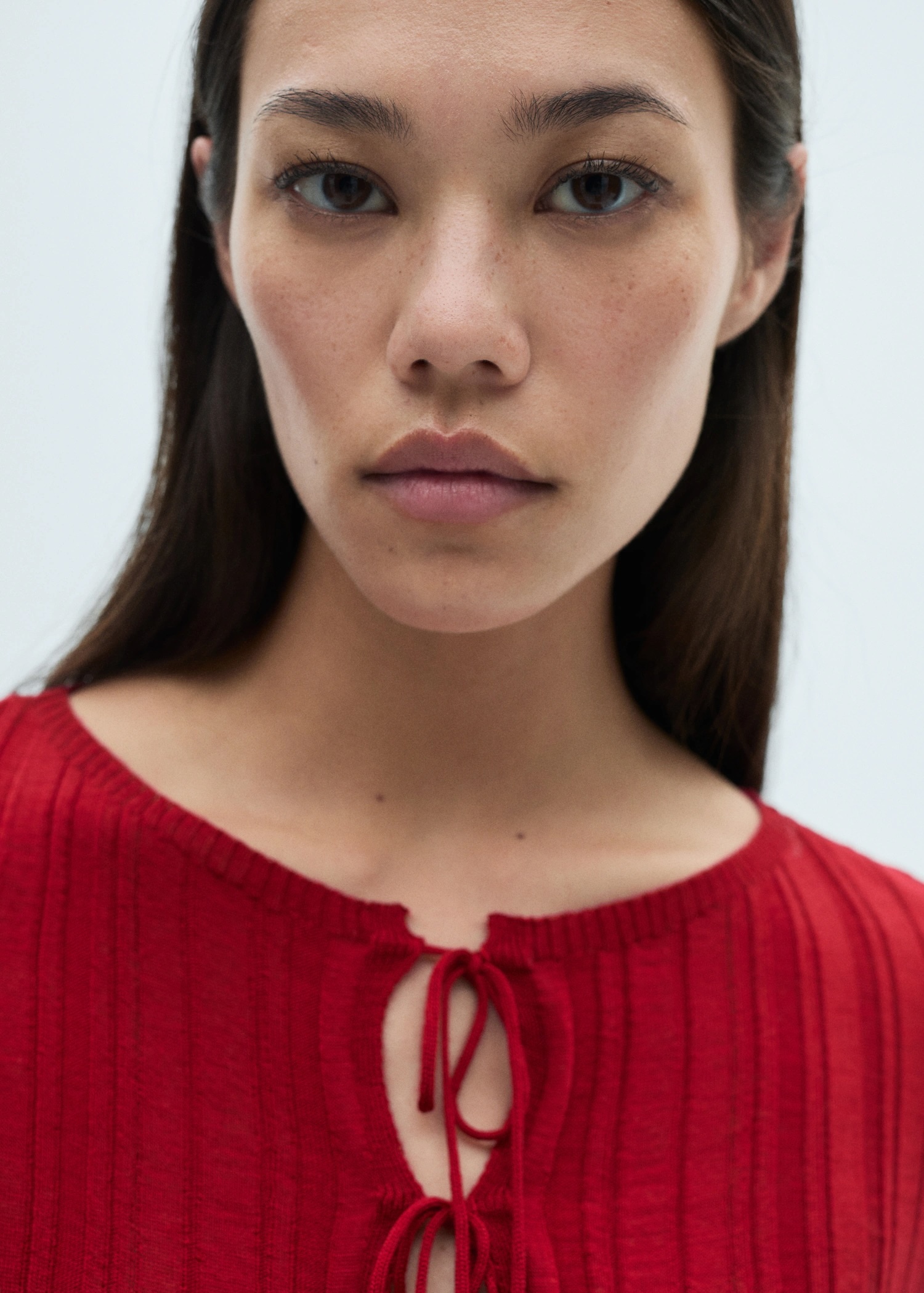Wholesaler Red Ribbed Knit Tie-Front Top