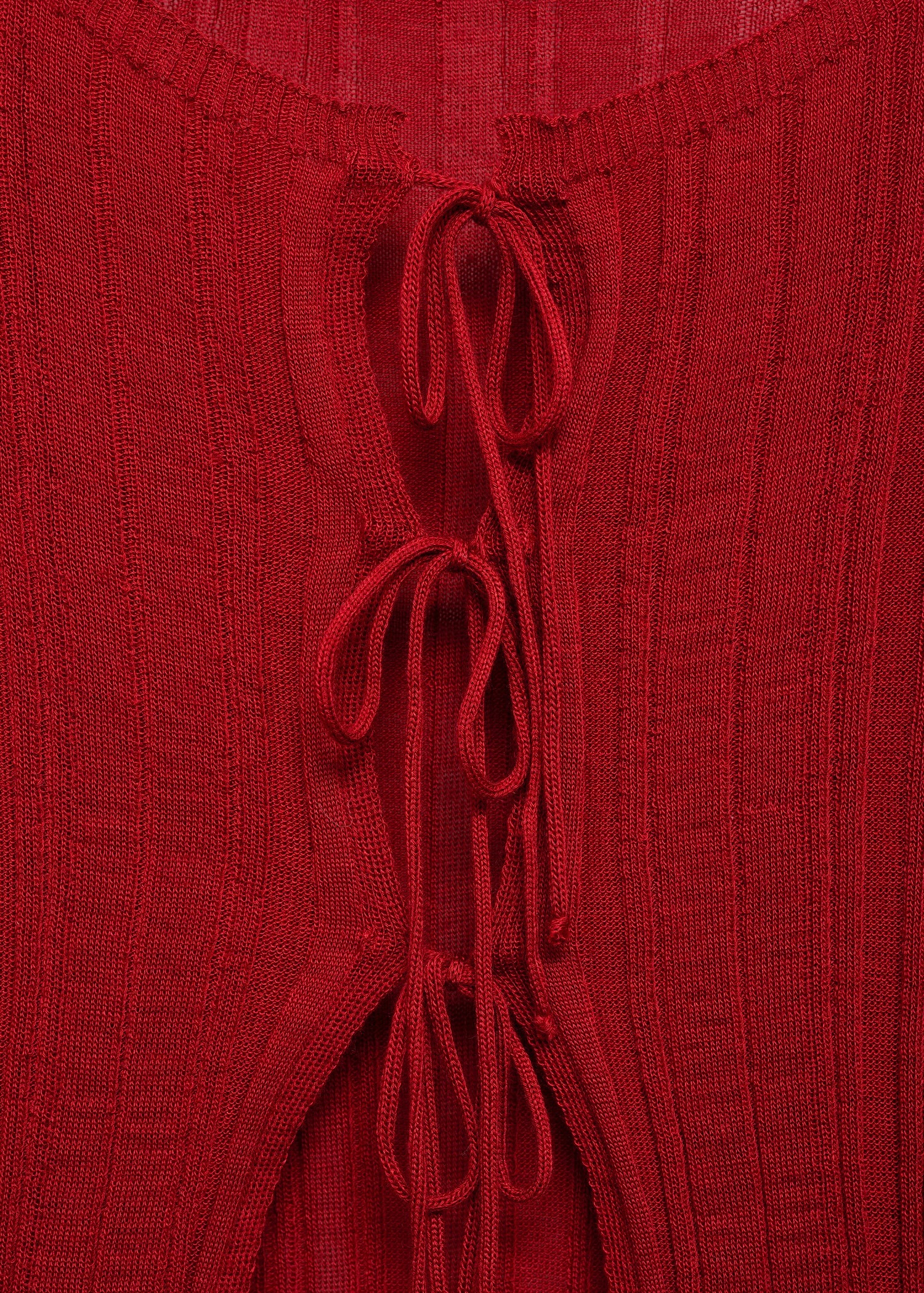 Wholesaler Red Ribbed Knit Tie-Front Top