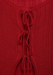 Wholesaler Red Ribbed Knit Tie-Front Top