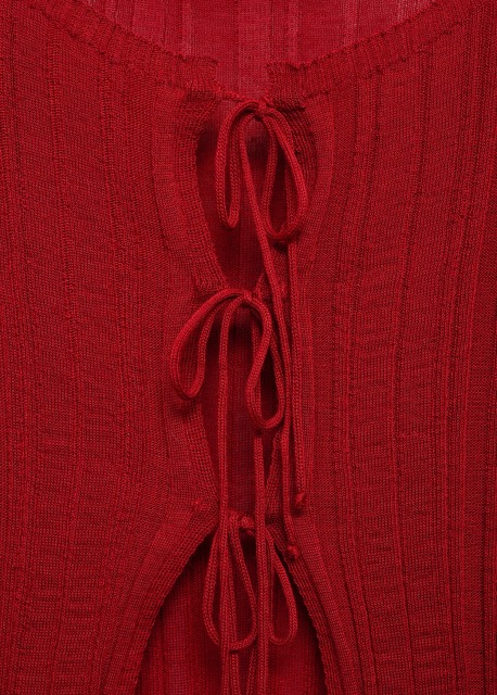 Wholesaler Red Ribbed Knit Tie-Front Top