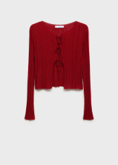 Wholesaler Red Ribbed Knit Tie-Front Top