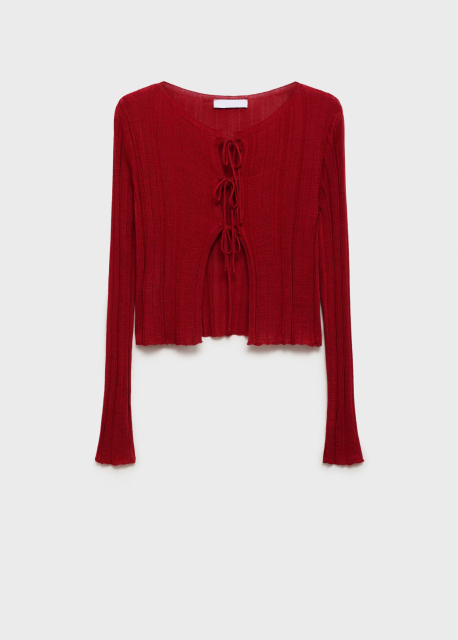 Wholesaler Red Ribbed Knit Tie-Front Top