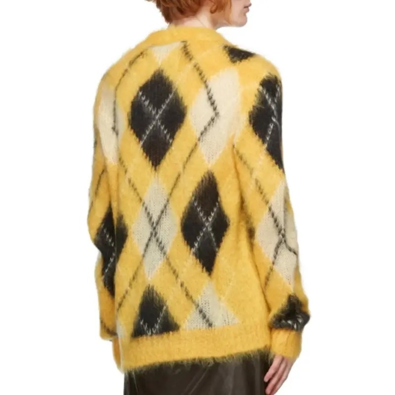 Wholesale Unisex Yellow Argyle Pattern Mohair Cardigan – Customizable, Bulk Orders, Knitwear Manufacturer | Jubaodi