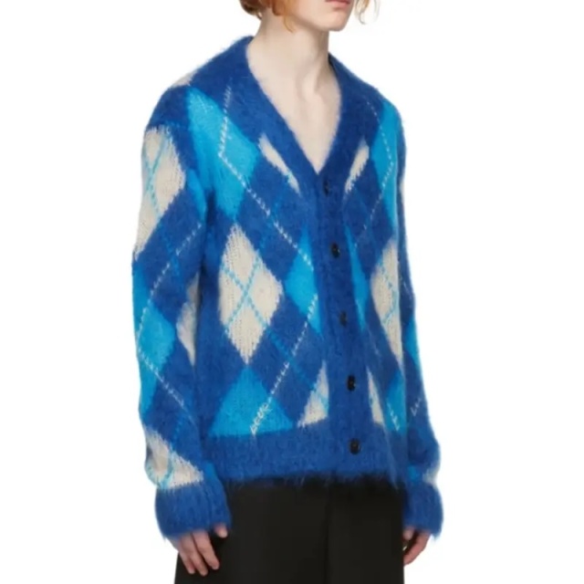 Wholesale Unisex Yellow Argyle Pattern Mohair Cardigan – Customizable, Bulk Orders, Knitwear Manufacturer | Jubaodi