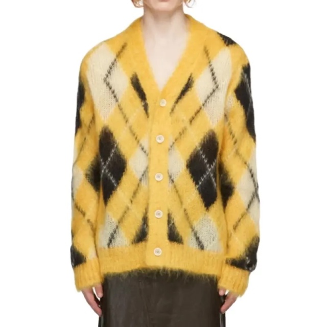 Wholesale Unisex Yellow Argyle Pattern Mohair Cardigan – Customizable, Bulk Orders, Knitwear Manufacturer | Jubaodi