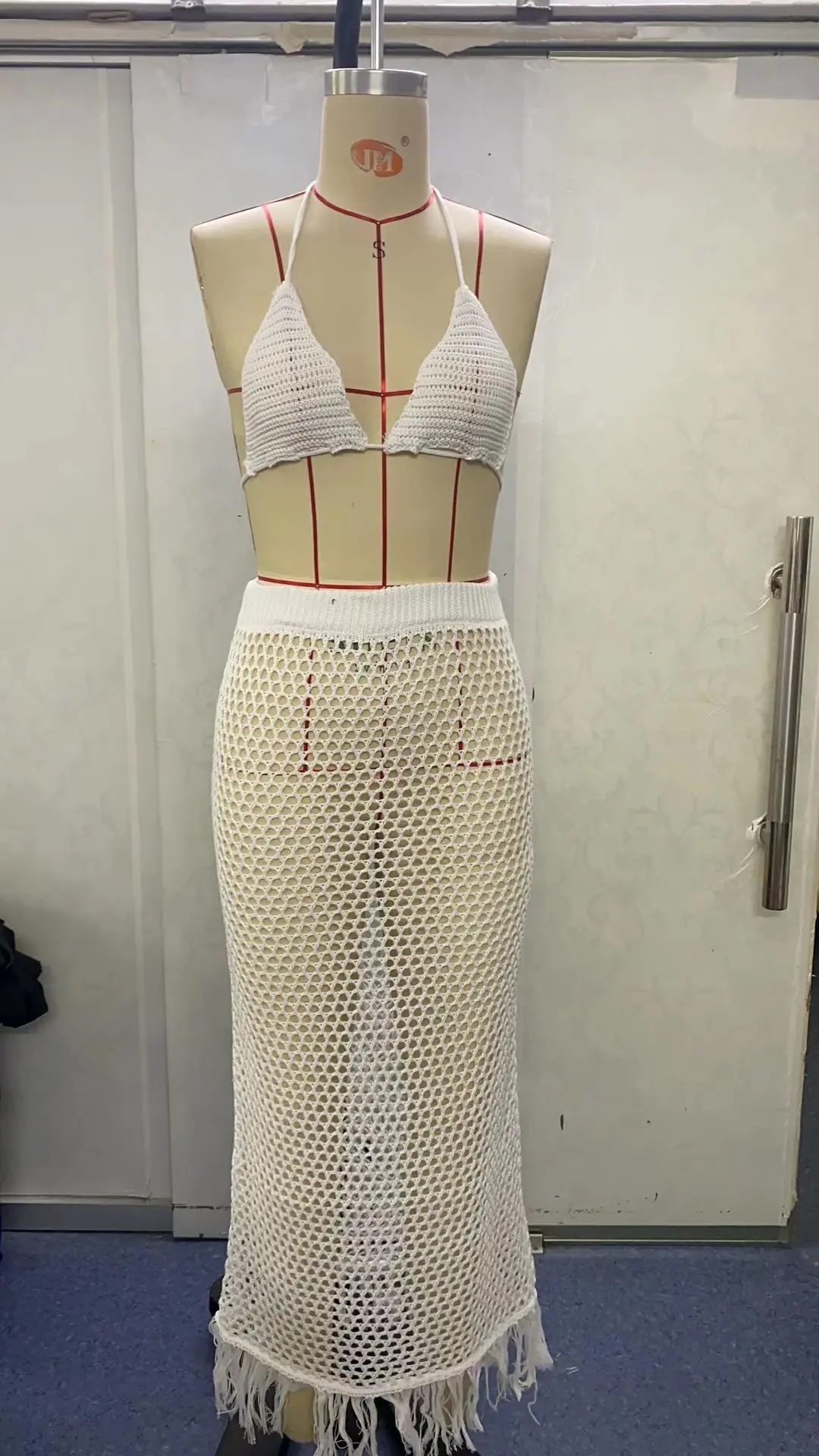 Personalized White Crochet Bikini Set with Mesh Skirt – Customizable, Wholesale, Bulk Orders | Jubaodi