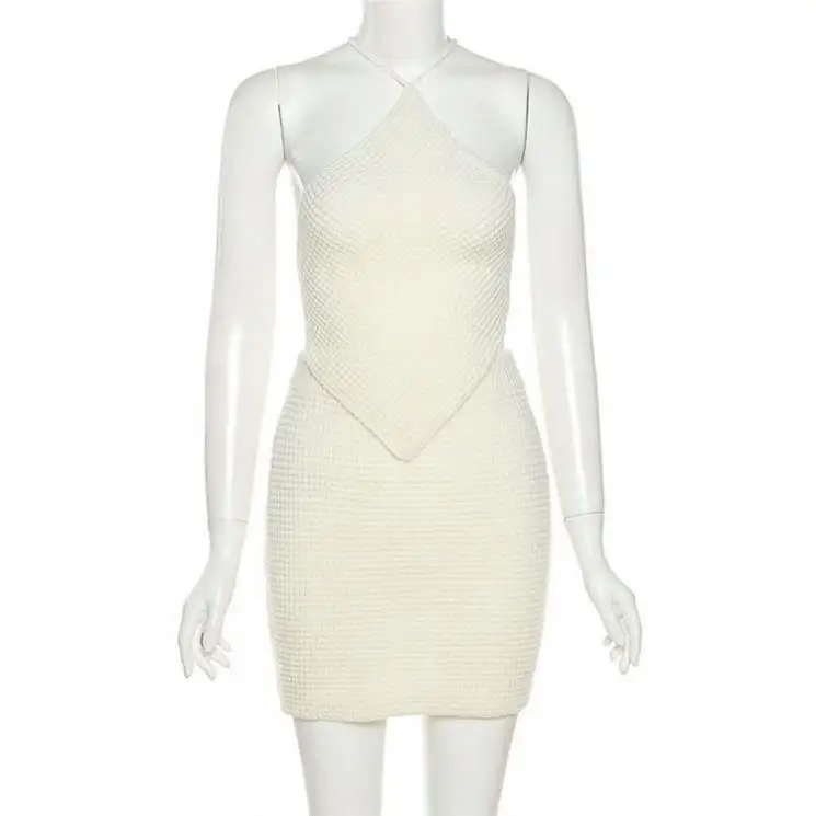 Tailor-Made White Crochet Halter Neck Mini Dress – Wholesale, Customizable, Bulk Orders | Jubaodi