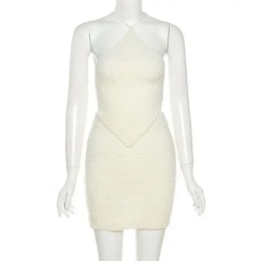 Tailor-Made White Crochet Halter Neck Mini Dress – Wholesale, Customizable, Bulk Orders | Jubaodi