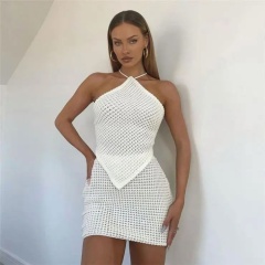 Tailor-Made White Crochet Halter Neck Mini Dress – Wholesale, Customizable, Bulk Orders | Jubaodi