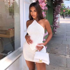 Tailor-Made White Crochet Halter Neck Mini Dress – Wholesale, Customizable, Bulk Orders | Jubaodi