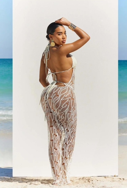 Custom Design Beige Crochet Open-Back Maxi Dress – Wholesale, Bulk Orders, Custom Beachwear Manufacturing | Jubaodi