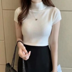 OEM Available Women's Green Knit Short-Sleeve Top – Customizable, Wholesale, Bulk Orders | Jubaodi